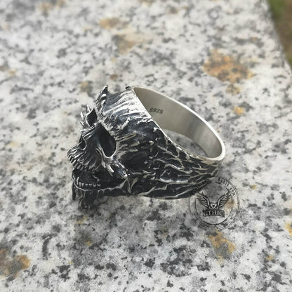 Screaming Demon Skull Sterling Silver Ring