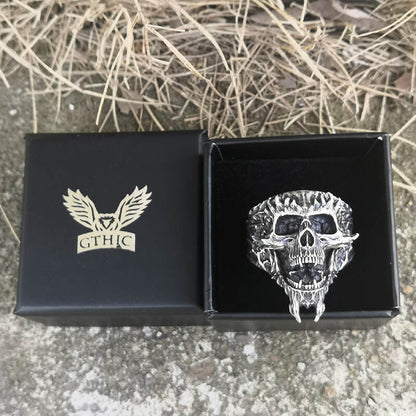 Screaming Demon Skull Sterling Silver Ring