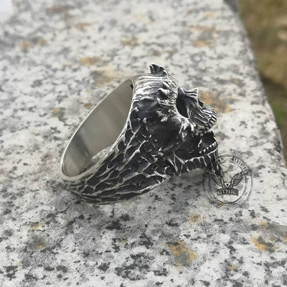 Screaming Demon Skull Sterling Silver Ring