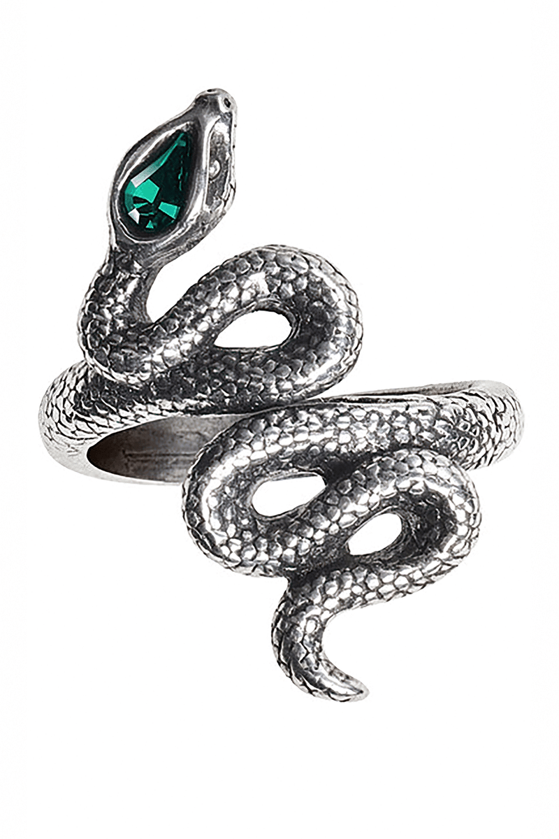 Serpent Gothic Ring With Green Austrian Crystal