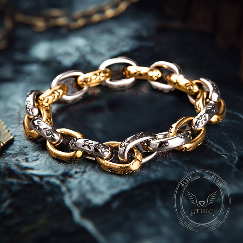 Seven Realms Seal Rune Letter Stainless Steel Viking Bracelet