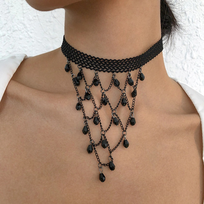Black Lace Necklace for / Short Choker Necklace / Steampunk Style Jewelry