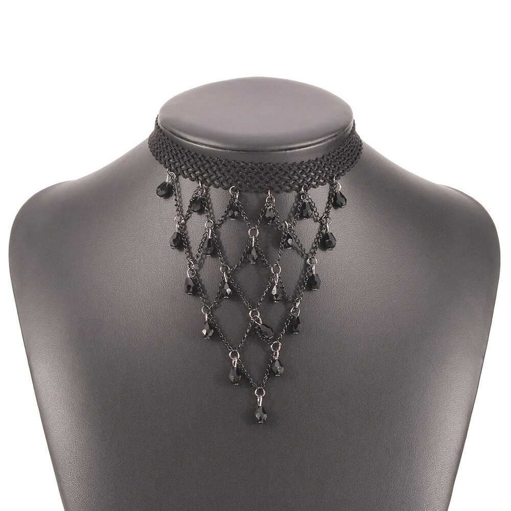 Black Lace Necklace for / Short Choker Necklace / Steampunk Style Jewelry