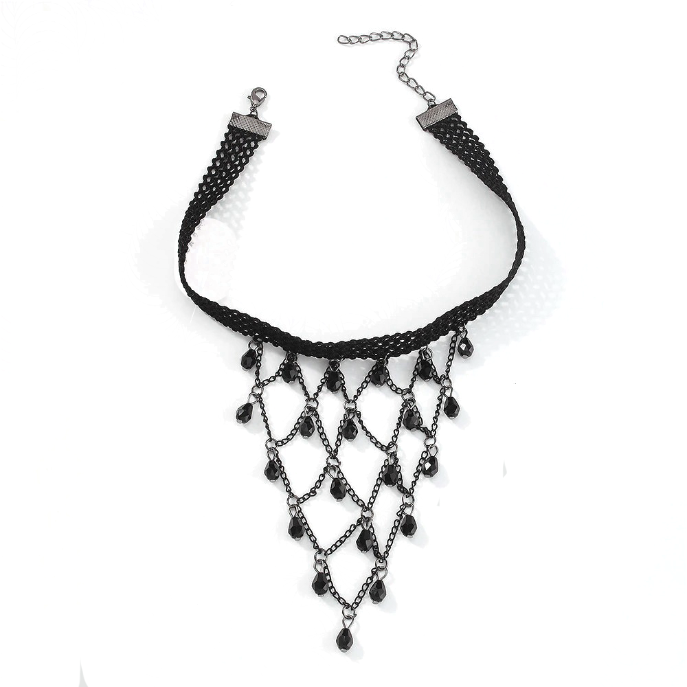 Black Lace Necklace for / Short Choker Necklace / Steampunk Style Jewelry