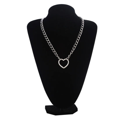 Silver Color Chain Necklace / Gothic Heart Shape Pendant Necklace / Witch Festival Jewelry
