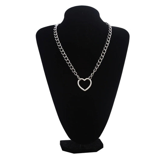 Silver Color Chain Necklace / Gothic Heart Shape Pendant Necklace / Witch Festival Jewelry