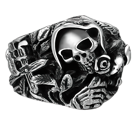 925 Sterling Silver Skull Rings for and / Skeleton Flower Cross Ring