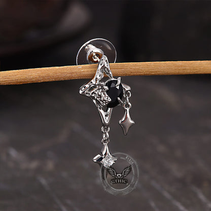 Silver 4 Pointed Star Alloy Drop Earrings