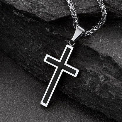Flat Box Link Chain & Black Enamel Cross Layered Necklaces Set for