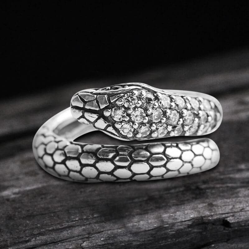 Silver Snake Sterling Silver Cz Ring