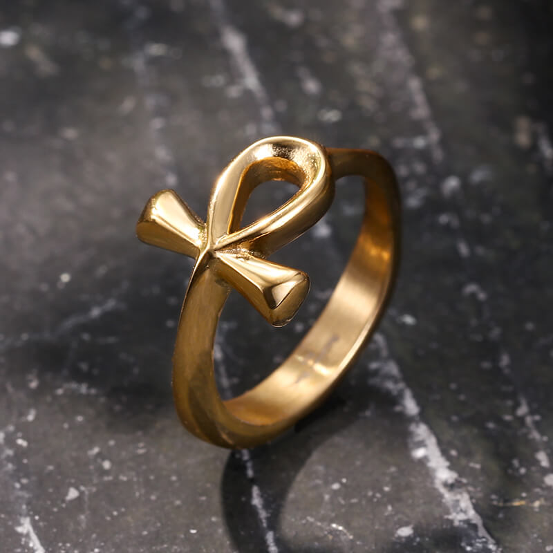 Simple Ancient Egyptian Ankh Cross Stainless Steel Ring
