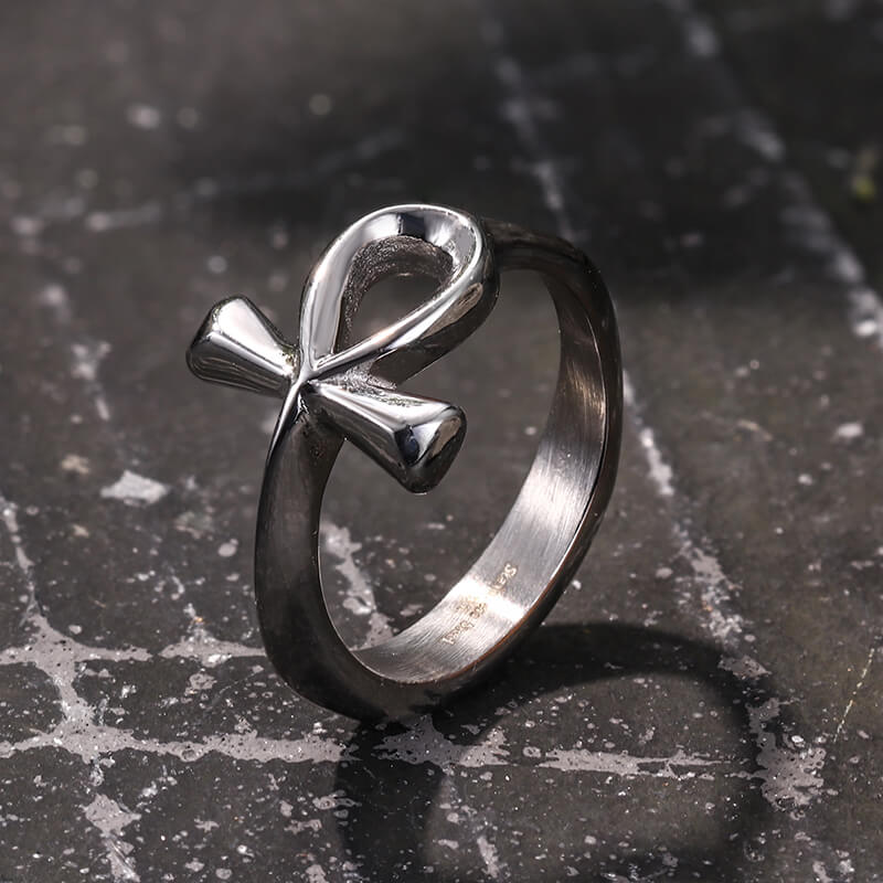 Simple Ancient Egyptian Ankh Cross Stainless Steel Ring