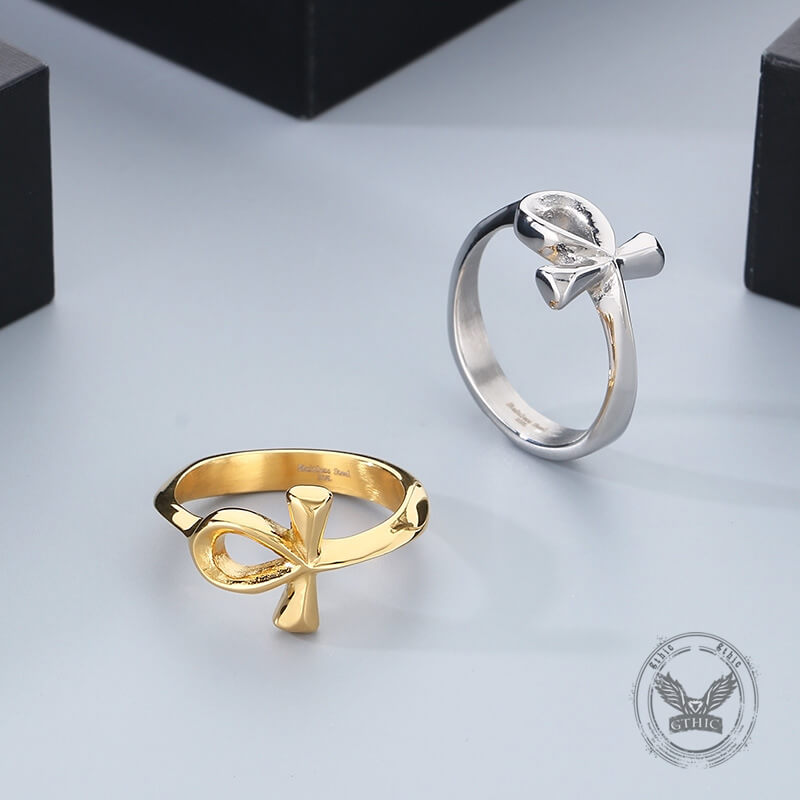 Simple Ancient Egyptian Ankh Cross Stainless Steel Ring