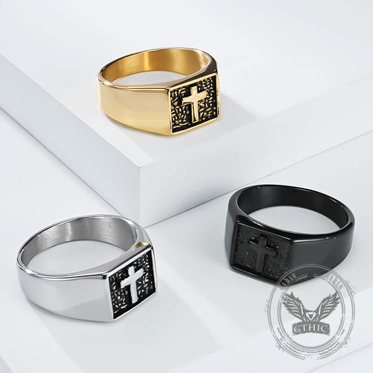Simple Cross Square Seal Stainless Steel Ring