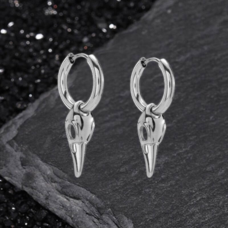 Simple Crow Head Stainless Steel Beast Drop Earrings