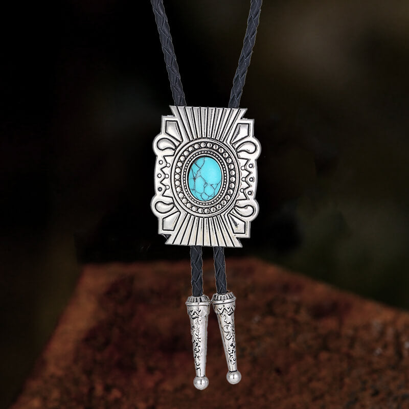Simple Geometric Turquoise Alloy Bolo Tie
