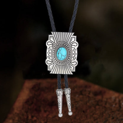 Simple Geometric Turquoise Alloy Bolo Tie