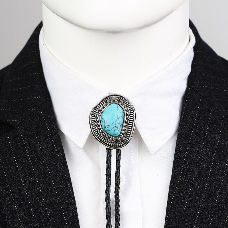 Simple Irregular Round Gemstone Alloy Bolo Tie