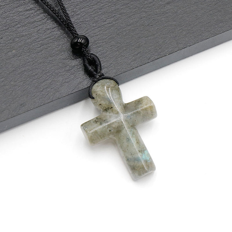 Simple Natural Crystal Cross Charm Necklace