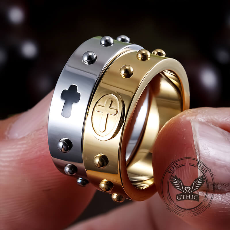 Simple Polka Dot Cross Stainless Steel Ring