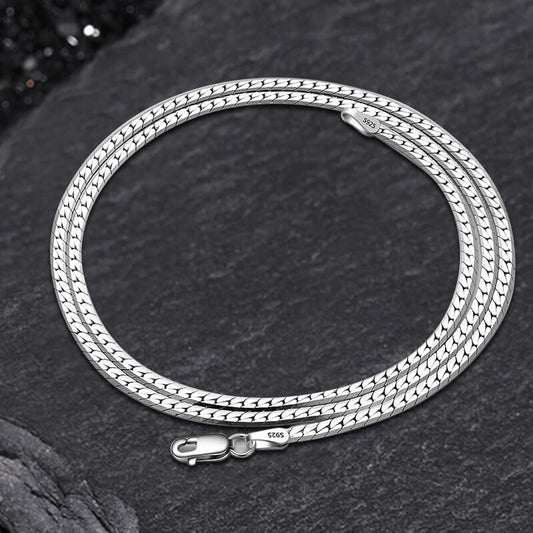 Simple Sterling Silver Snake Bone Chain Necklace