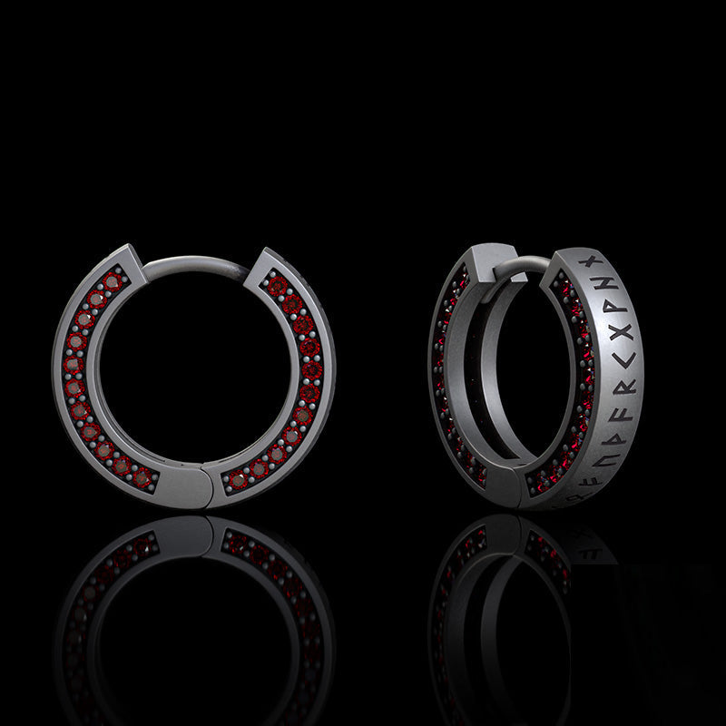Simple Viking Runes Zircon Sterling Silver Stud Earrings