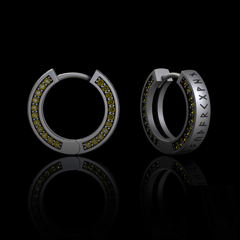 Simple Viking Runes Zircon Sterling Silver Stud Earrings