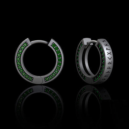 Simple Viking Runes Zircon Sterling Silver Stud Earrings