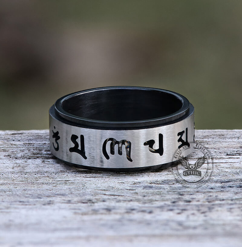 Six-word Mantra Stainless Steel Spinner Ring