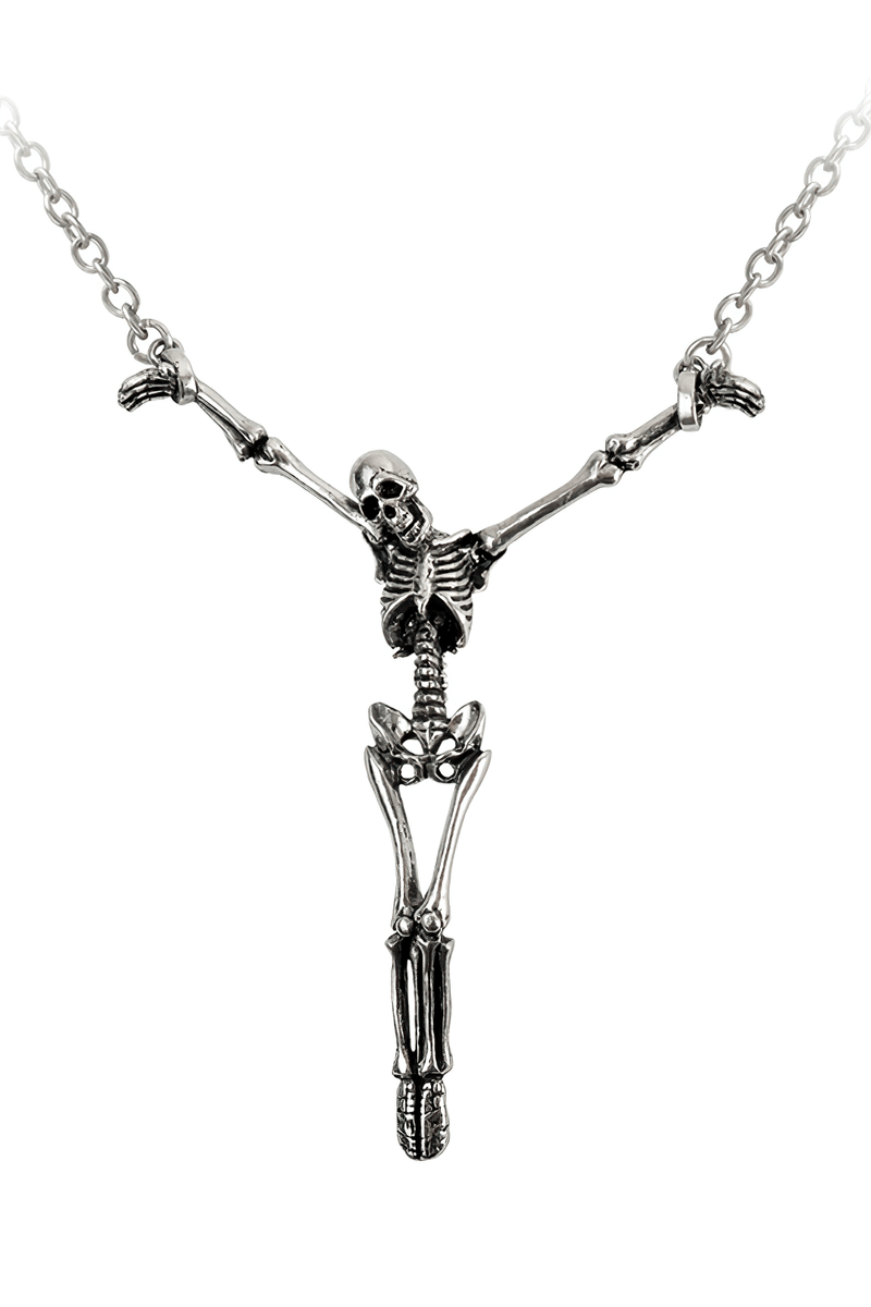 Skeleton Cross Pendant Necklace With Pewter Chain
