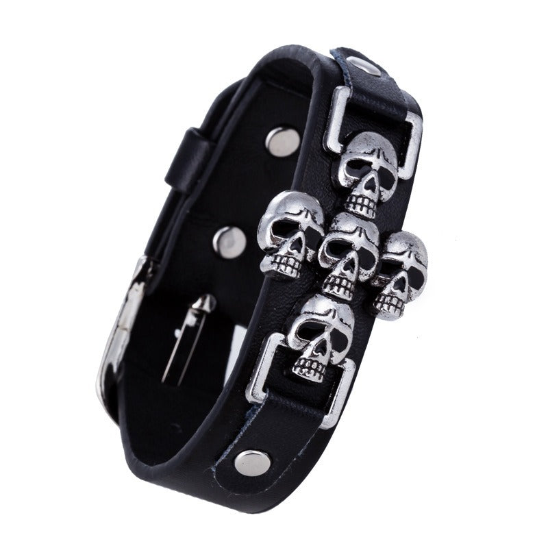 Skeleton Skull Punk Gothic Rock Leather Belt / Buckle Bracelets for and