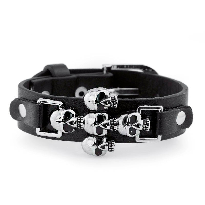 Skeleton Skull Punk Gothic Rock Leather Belt / Buckle Bracelets for and