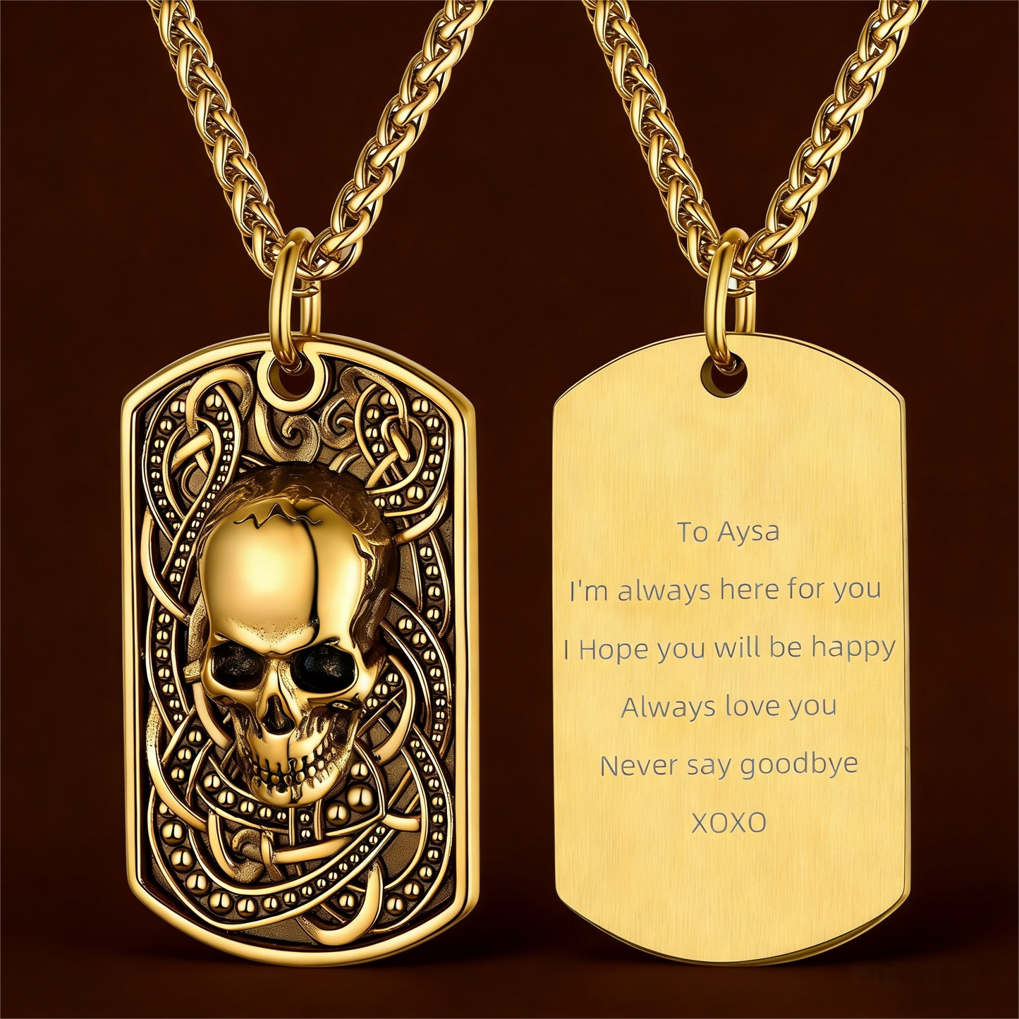 Gothic Skull Dog Tag Pendant Necklace for