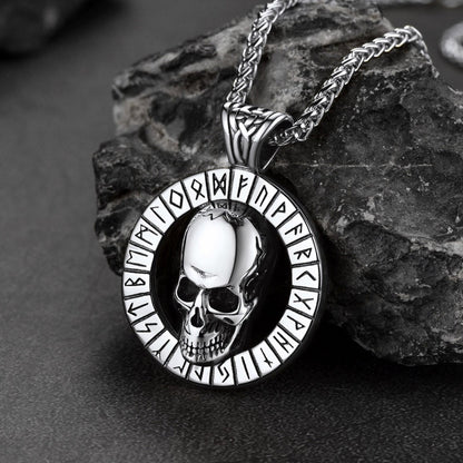 Flash Viking Runes Skull Necklace for