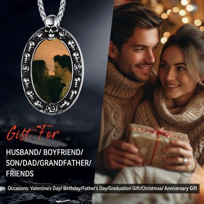 Personalized Photo Pendant Necklace With Skull for