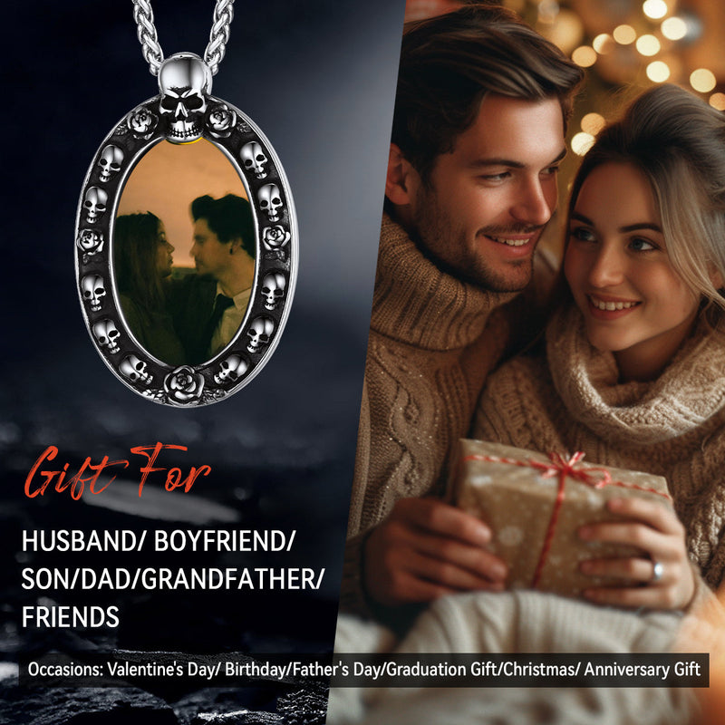 Personalized Photo Pendant Necklace With Skull for