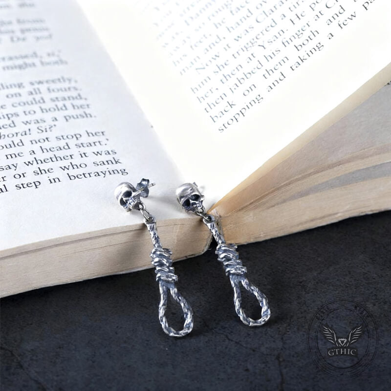 Skull and Rope Knot Sterling Silver Drop Earrings