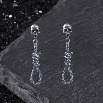 Skull and Rope Knot Sterling Silver Drop Earrings
