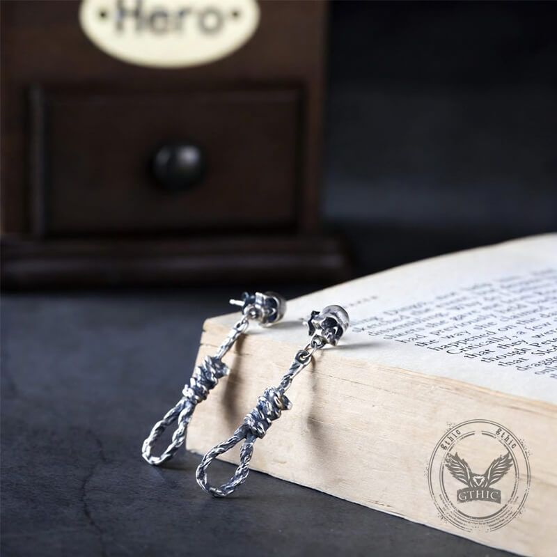Skull and Rope Knot Sterling Silver Drop Earrings