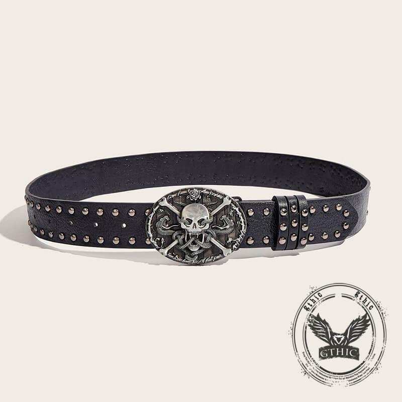 Skull and Snake Buckle Gothic Rivet Pu Leather Belt