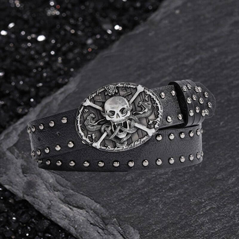 Skull and Snake Buckle Gothic Rivet Pu Leather Belt