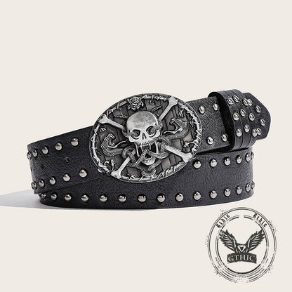 Skull and Snake Buckle Gothic Rivet Pu Leather Belt