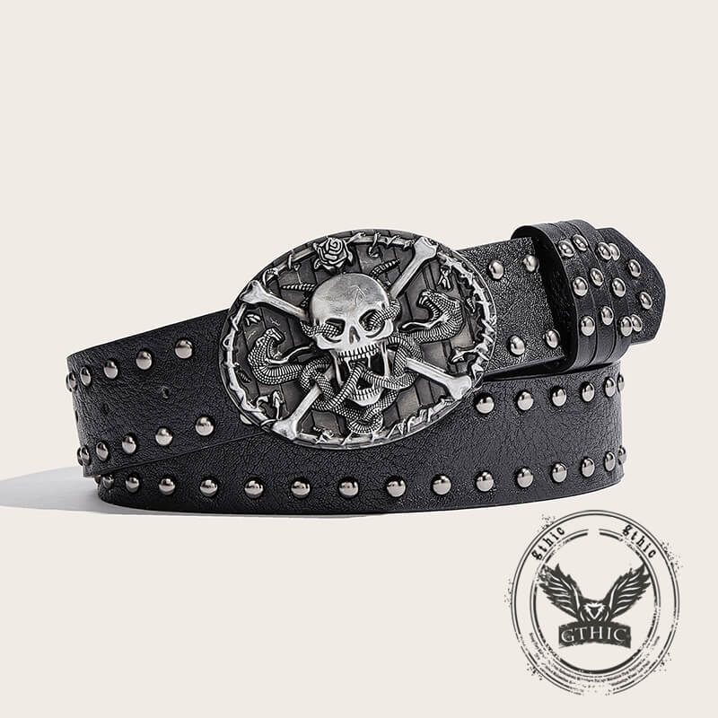 Skull and Snake Buckle Gothic Rivet Pu Leather Belt