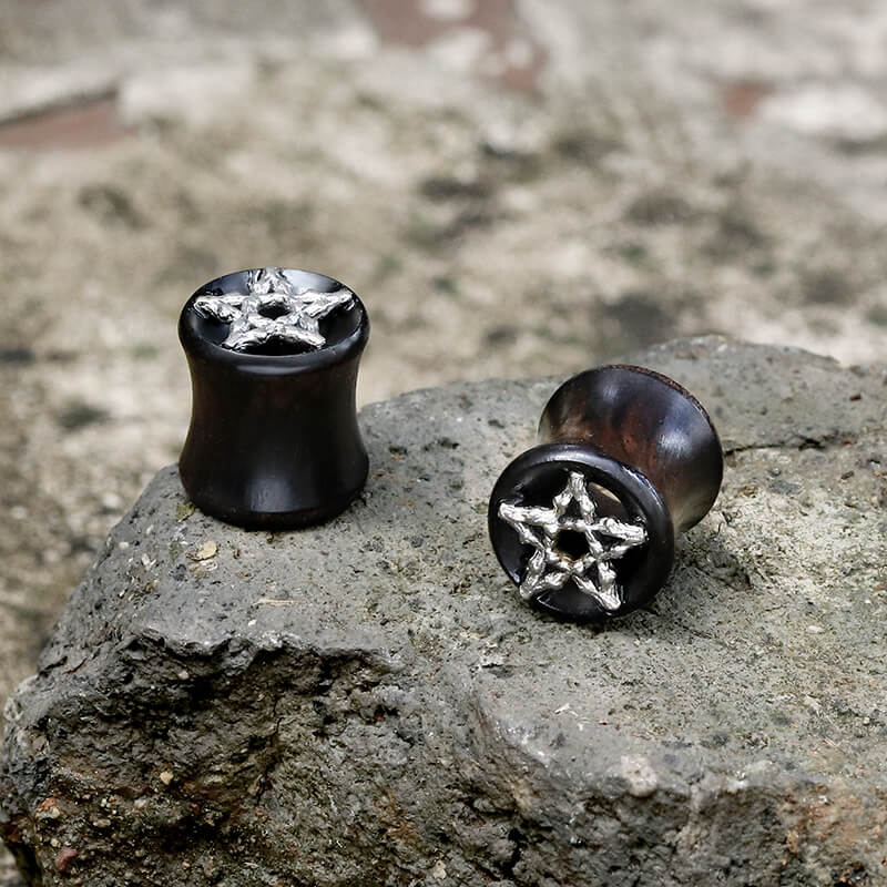 Skull and Star Wood Alloy Ear Gauges