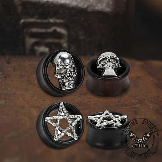 Skull and Star Wood Alloy Ear Gauges