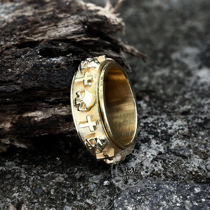 Skull Cross Stainless Steel Spinner Ring