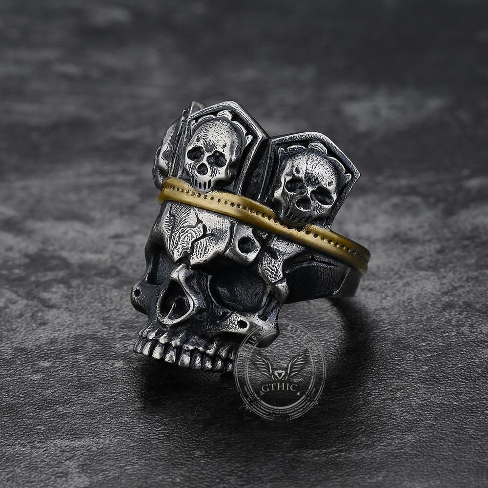 King Skull Crown Sterling Silver Brass Ring