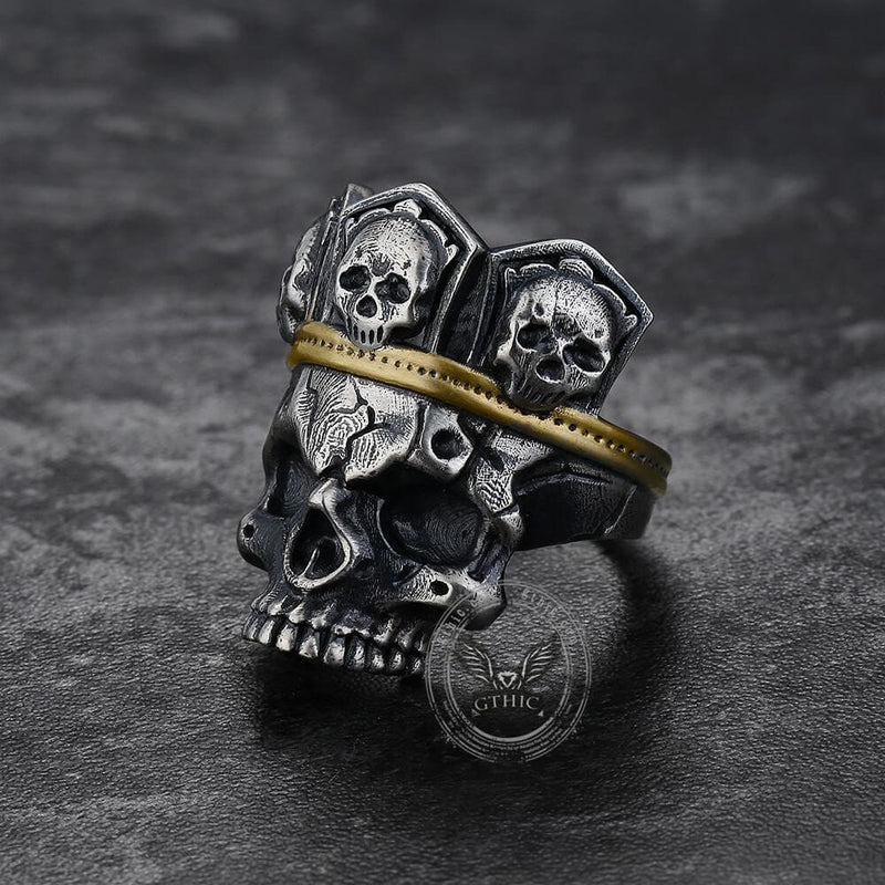 King Skull Crown Sterling Silver Brass Ring