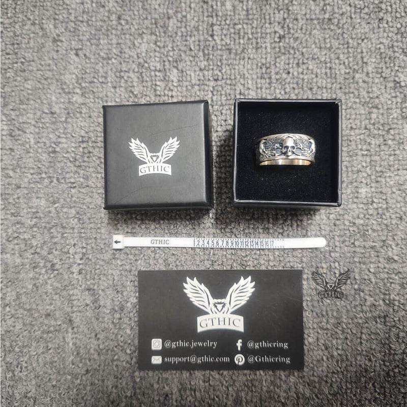 Skull Double Eagle Sterling Silver Ring
