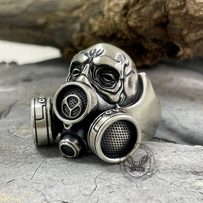 Skull Gas Mask Respirator Sterling Silver Ring